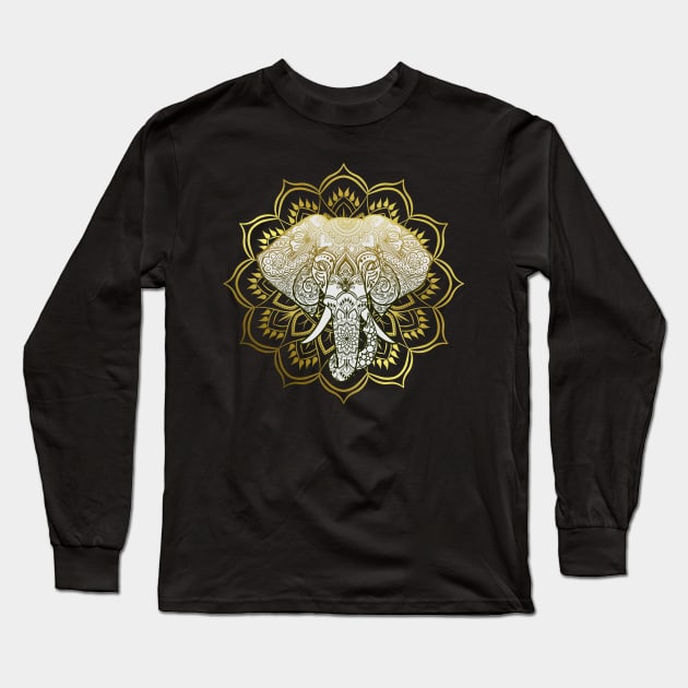 Golden Mandala Elephant Long Sleeve T-Shirt by Bluepress